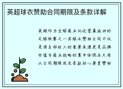 英超球衣赞助合同期限及条款详解