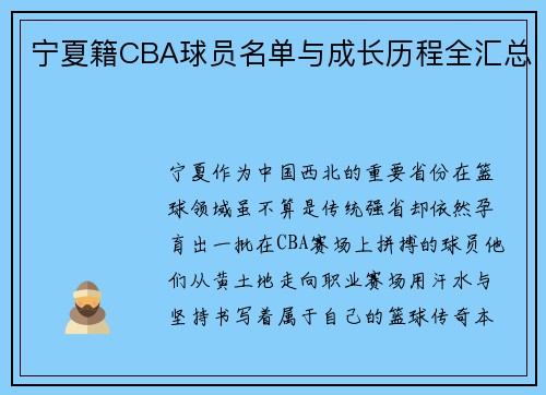 宁夏籍CBA球员名单与成长历程全汇总